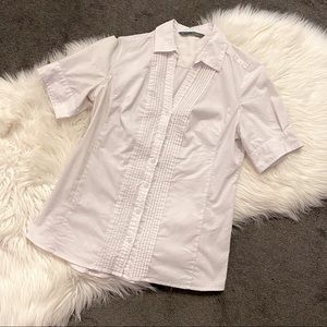 White, short-sleeve, V-neck blouse